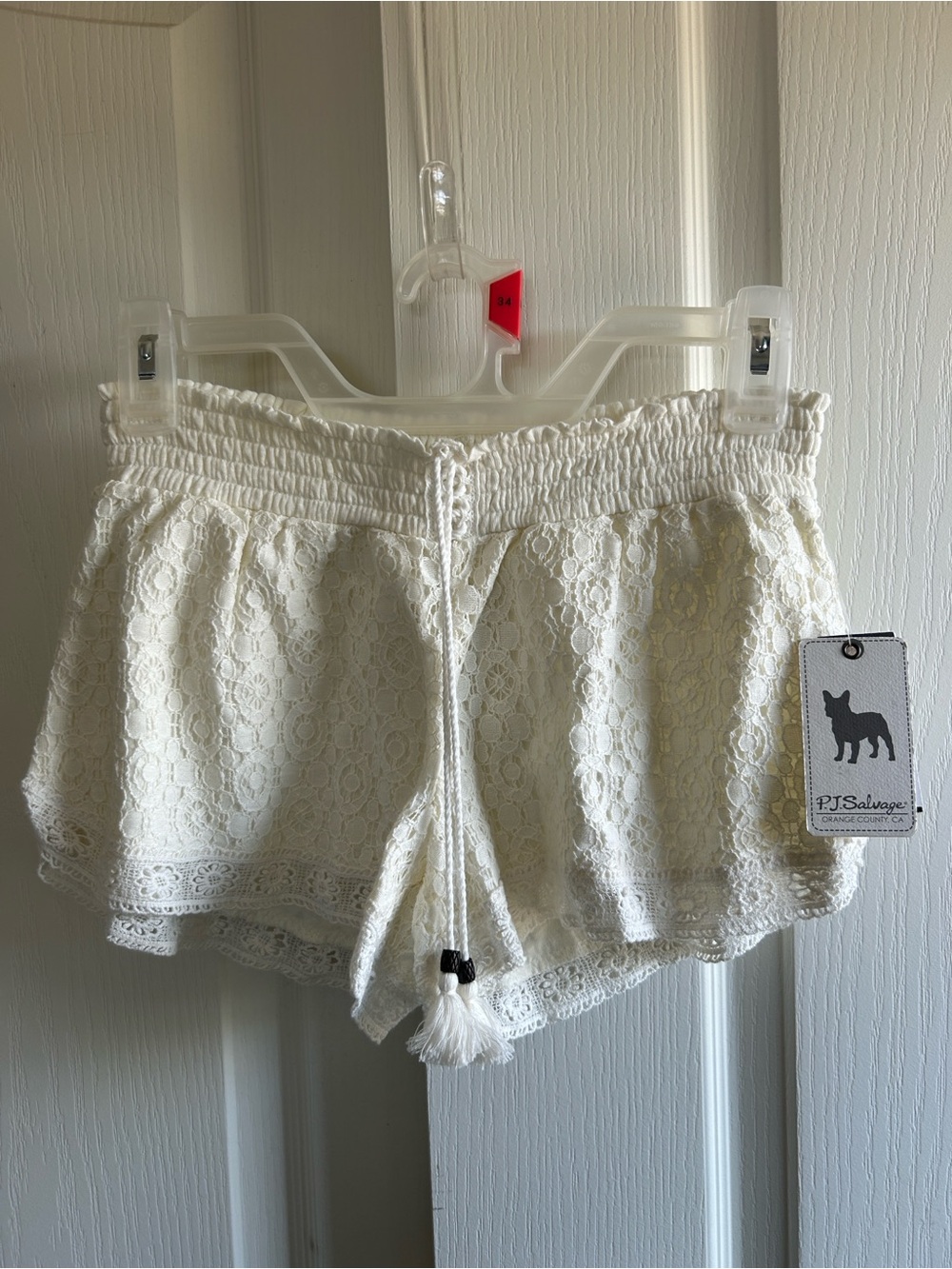 P.J. Salvage White Lace Tassel Drawstring Shorts